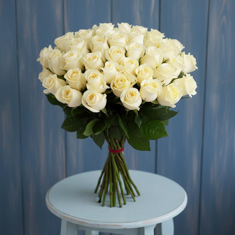 Букет 51 Белая роза Эдлесс Лав в Усть-Ордынске