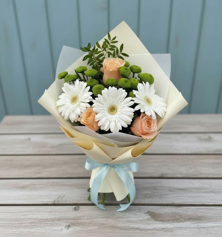Букет цветов из: Герберы, Розы и Хризантемы в Усть-Ордынске