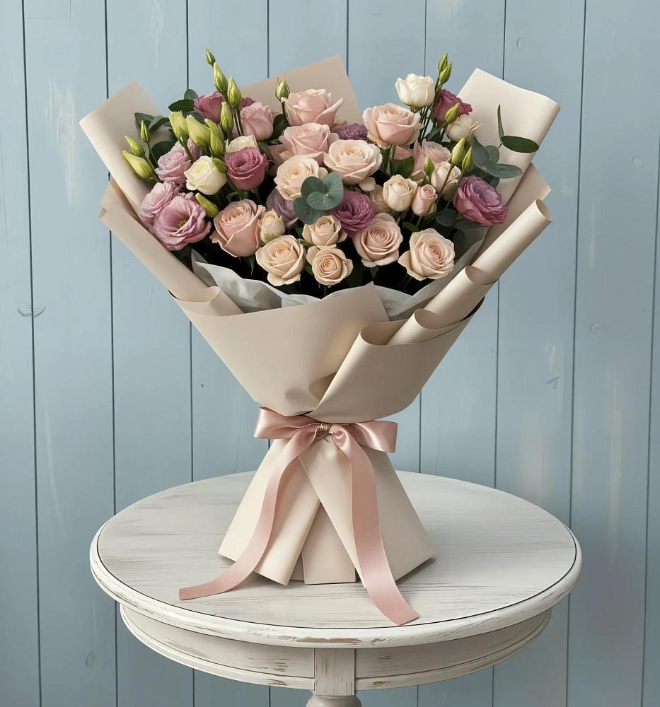 Букет цветов из: Розы и Лизиантусы в Усть-Ордынске