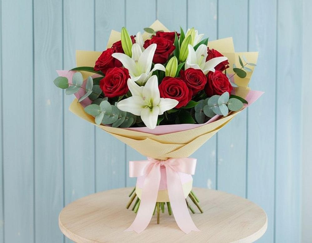 Букет цветов из: Лилии и Розы в Усть-Ордынске